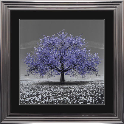 Very Peri Cherry Tree with Black Mount Framed Wall Art