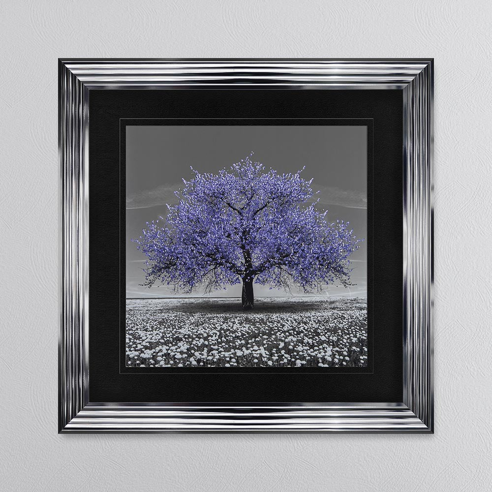 Very Peri Cherry Tree with Black Mount Framed Wall Art