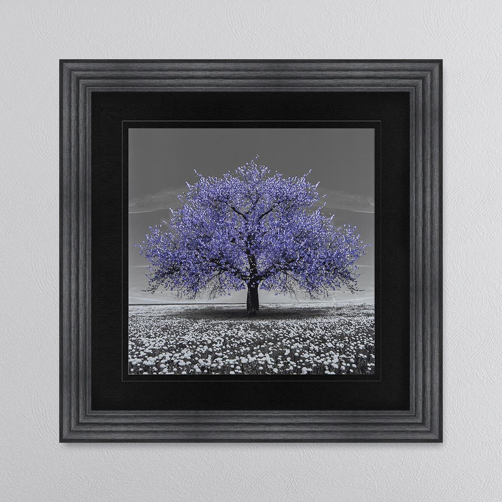 Very Peri Cherry Tree with Black Mount Framed Wall Art