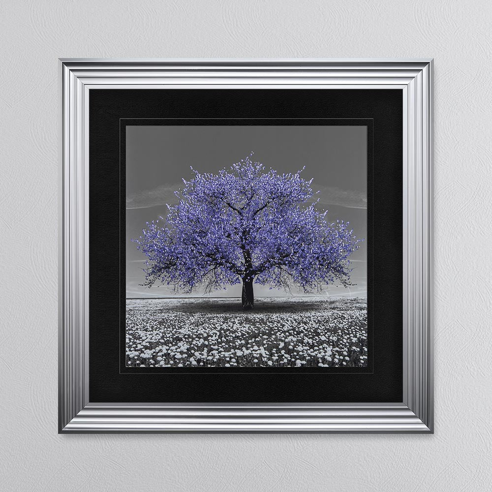 Very Peri Cherry Tree with Black Mount Framed Wall Art