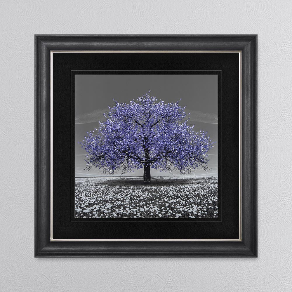 Very Peri Cherry Tree with Black Mount Framed Wall Art