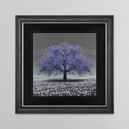 Very Peri Cherry Tree with Black Mount Framed Wall Art