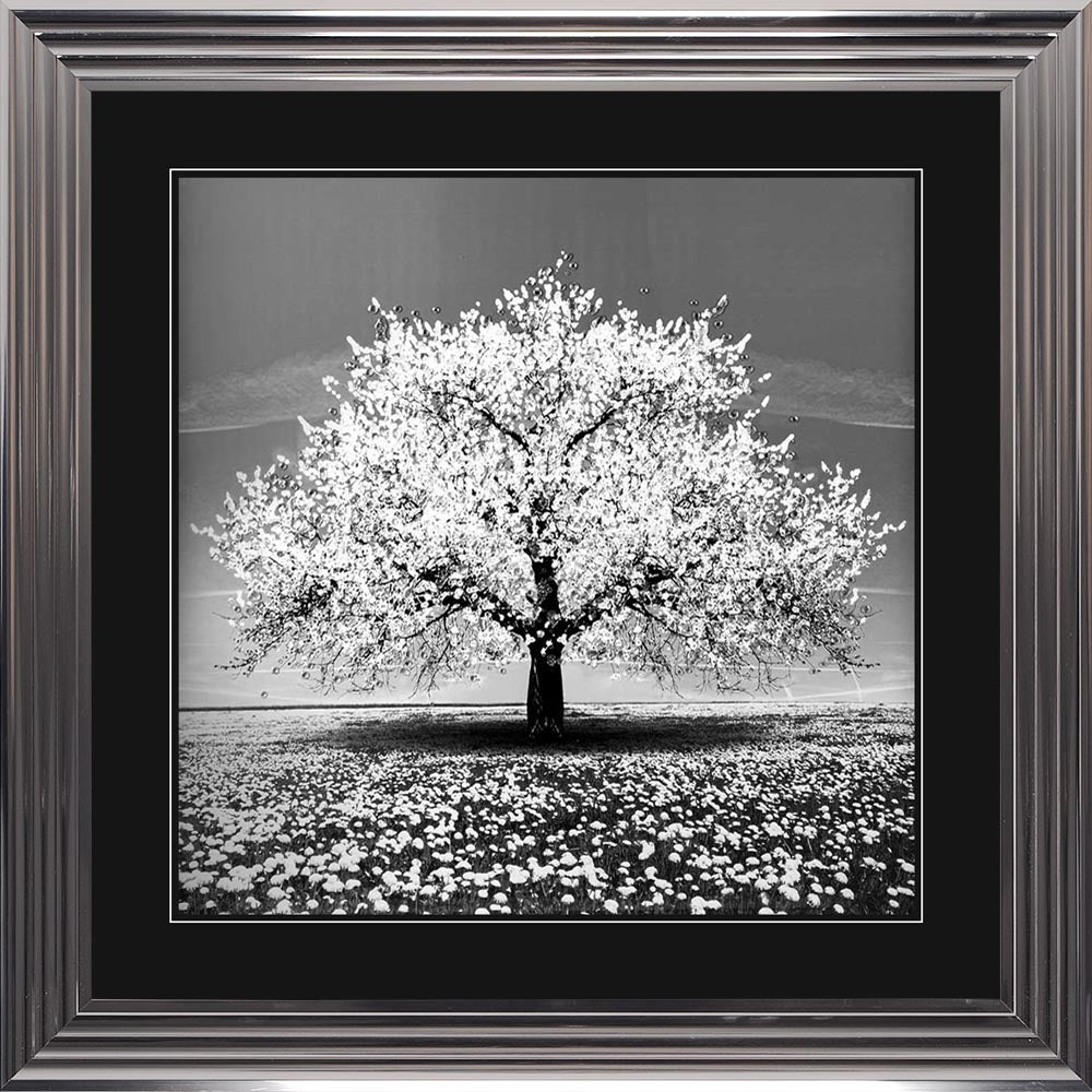 White Cherry Tree with Black Mount Framed Wall Art