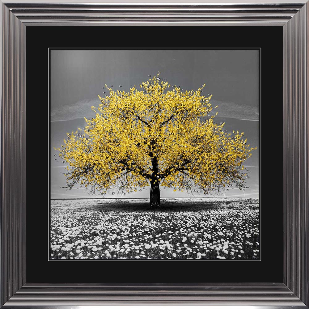 Yellow Cherry Tree with Black Mount Framed Wall Art