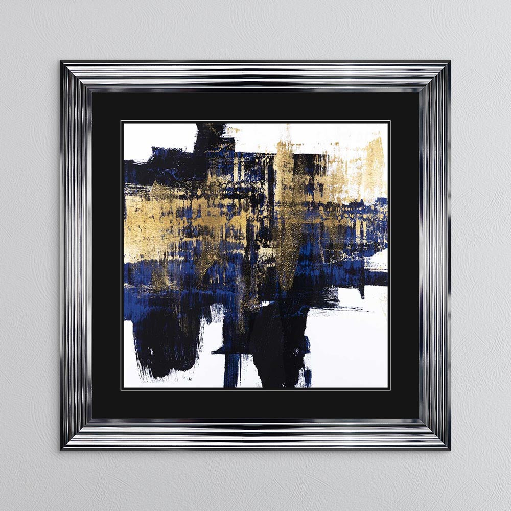 Dynamic Gold On Blue 1 with Black Mount Framed Wall Art