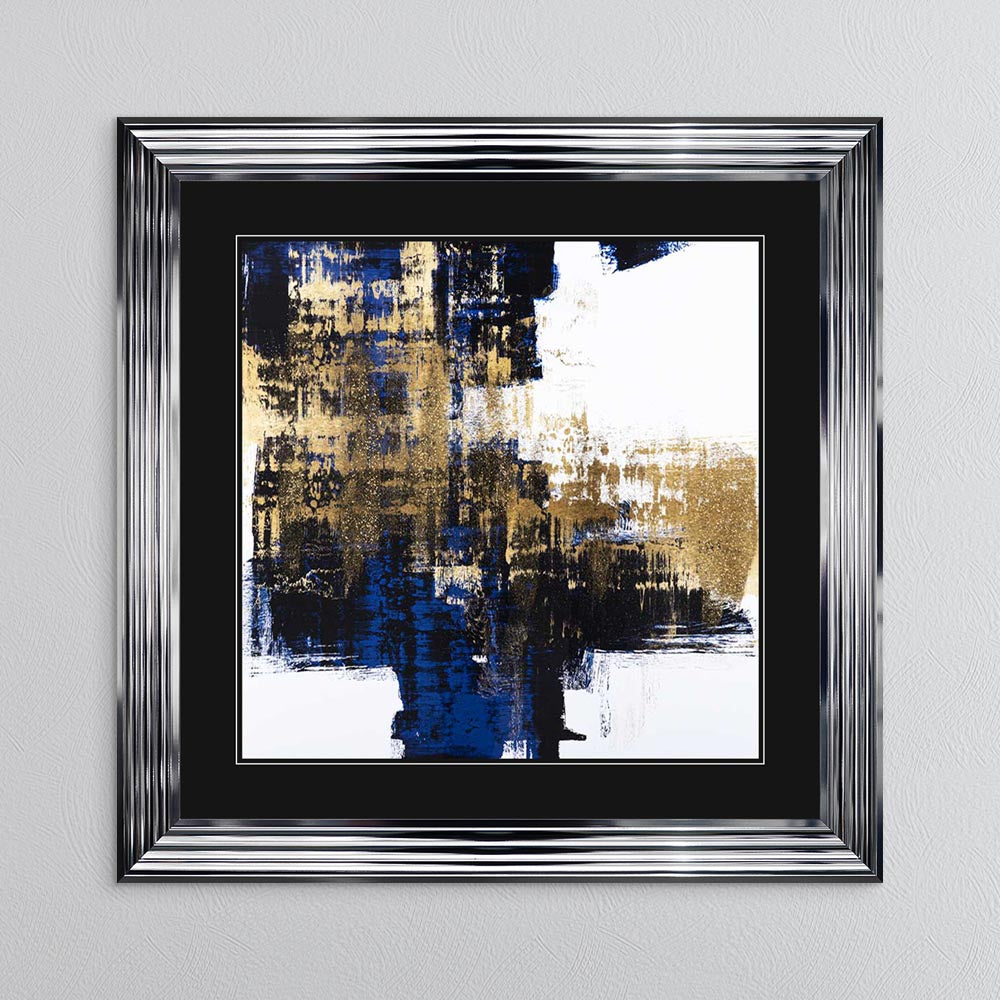 Dynamic Gold On Blue 2 with Black Mount Framed Wall Art