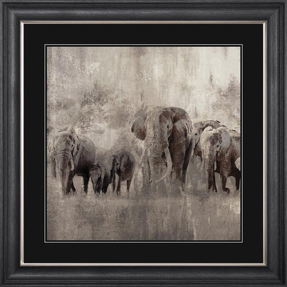 Elephants On The Move with Black Mount Framed Wall Art