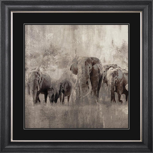 Elephants On The Move with Black Mount Framed Wall Art
