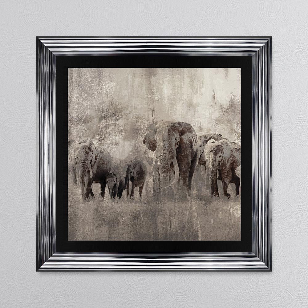Elephants On The Move with Black Mount Framed Wall Art