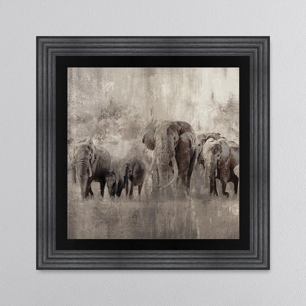 Elephants On The Move with Black Mount Framed Wall Art