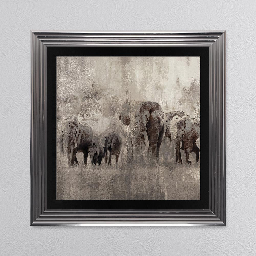 Elephants On The Move with Black Mount Framed Wall Art