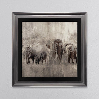 Elephants On The Move with Black Mount Framed Wall Art