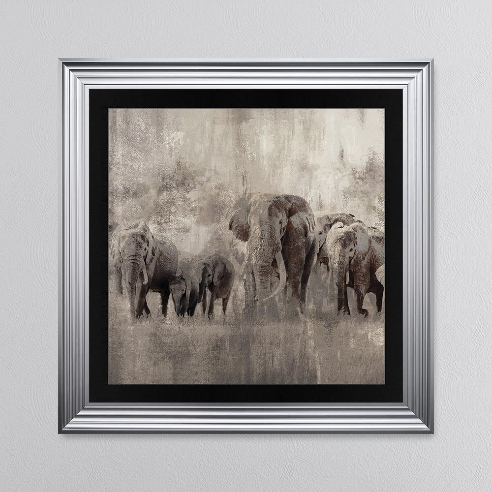 Elephants On The Move with Black Mount Framed Wall Art