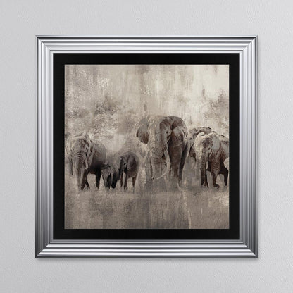 Elephants On The Move with Black Mount Framed Wall Art