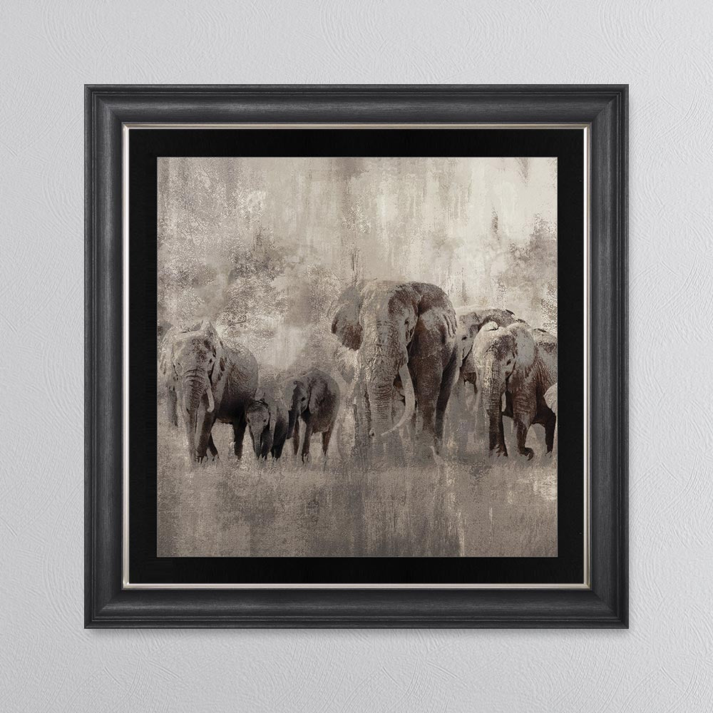 Elephants On The Move with Black Mount Framed Wall Art
