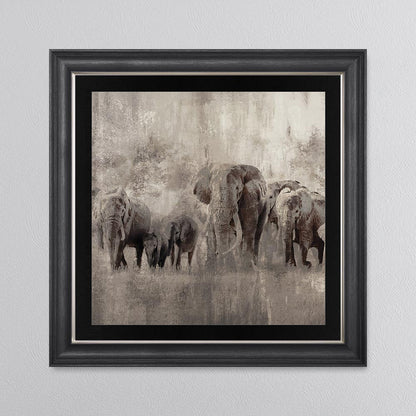 Elephants On The Move with Black Mount Framed Wall Art