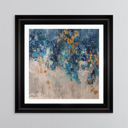 Blooming Blue 1 with Gold Foil Embellishment - with White Mount Framed Wall Art