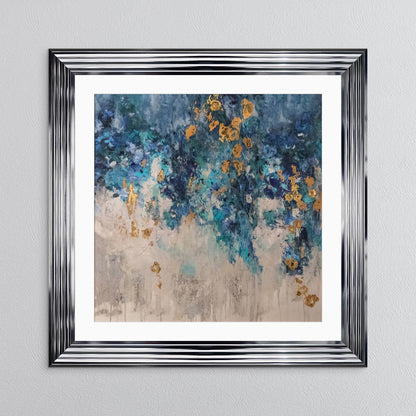 Blooming Blue 1 with Gold Foil Embellishment - with White Mount Framed Wall Art