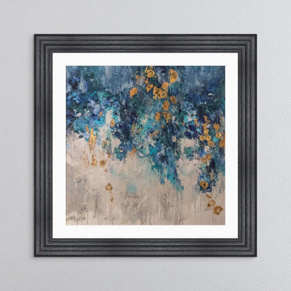 Blooming Blue 1 with Gold Foil Embellishment - with White Mount Framed Wall Art