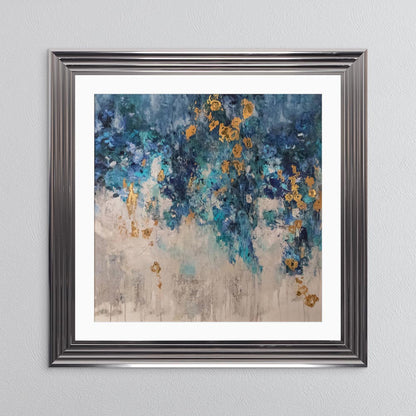 Blooming Blue 1 with Gold Foil Embellishment - with White Mount Framed Wall Art