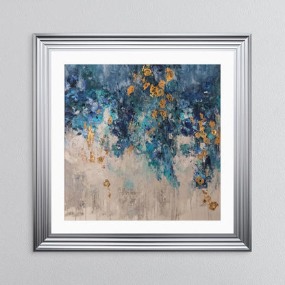 Blooming Blue 1 with Gold Foil Embellishment - with White Mount Framed Wall Art
