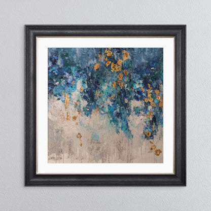 Blooming Blue 1 with Gold Foil Embellishment - with White Mount Framed Wall Art
