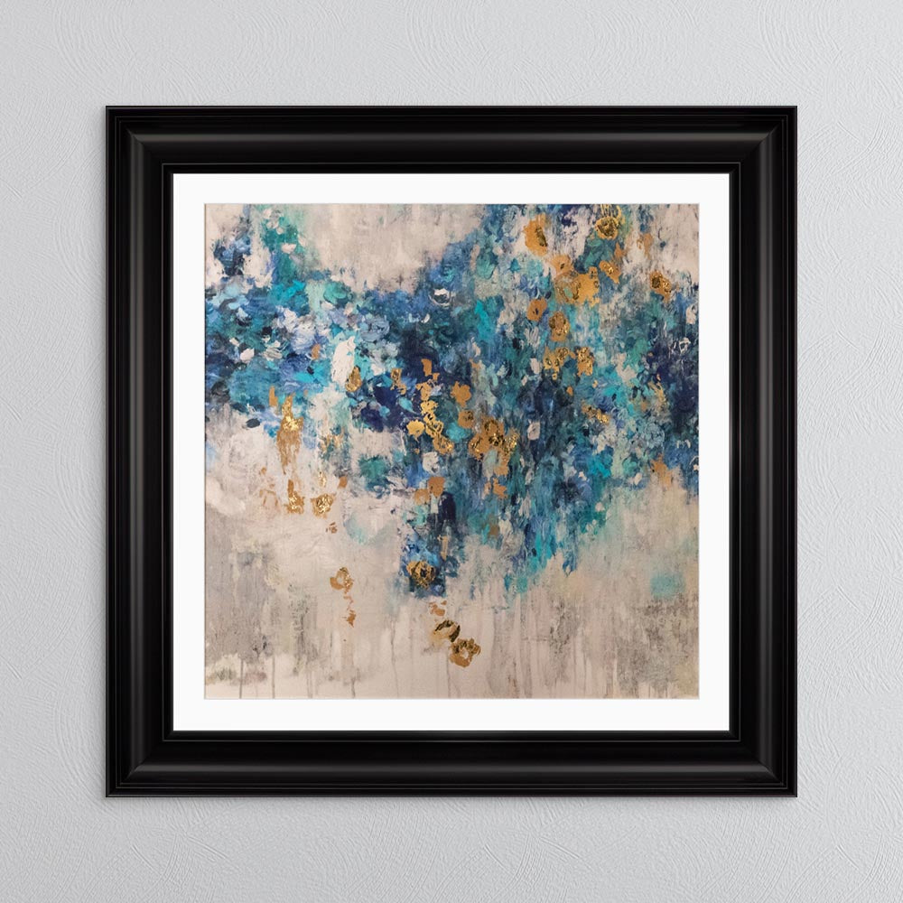 Blooming Blue 2 with Gold Foil Embellishment - with White Mount Framed Wall Art