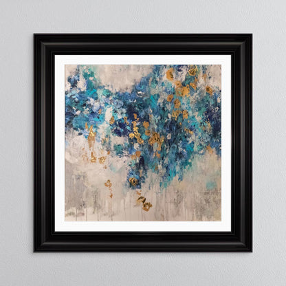 Blooming Blue 2 with Gold Foil Embellishment - with White Mount Framed Wall Art