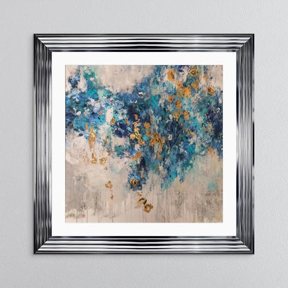 Blooming Blue 2 with Gold Foil Embellishment - with White Mount Framed Wall Art