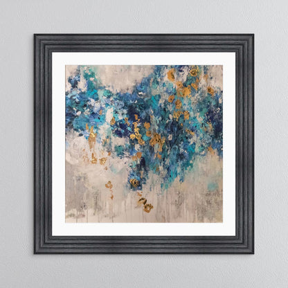 Blooming Blue 2 with Gold Foil Embellishment - with White Mount Framed Wall Art