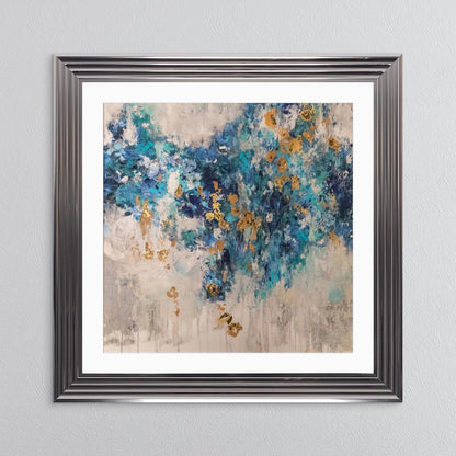 Blooming Blue 2 with Gold Foil Embellishment - with White Mount Framed Wall Art