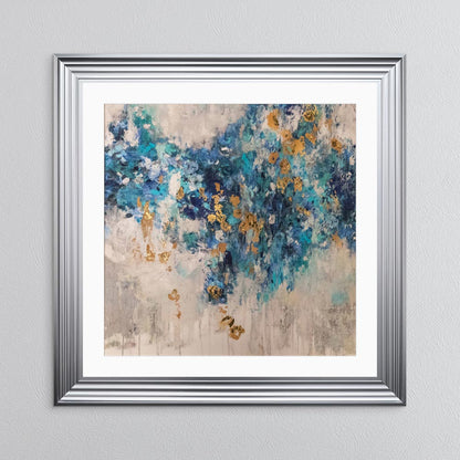 Blooming Blue 2 with Gold Foil Embellishment - with White Mount Framed Wall Art