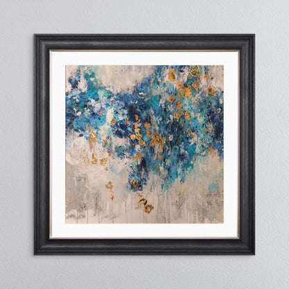 Blooming Blue 2 with Gold Foil Embellishment - with White Mount Framed Wall Art