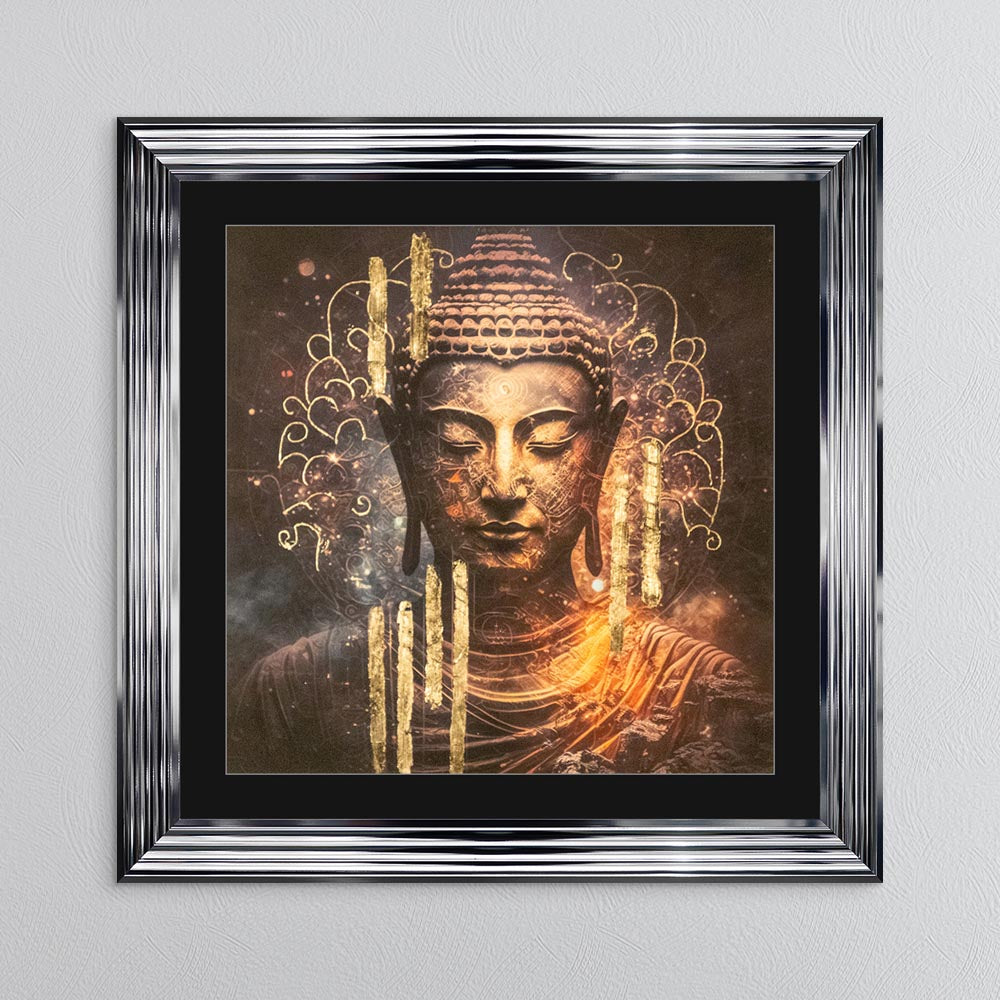 Buddha 5 with Gold Foil Embellishment - with Black Mount Framed Wall Art