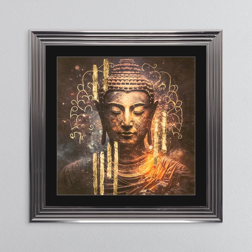 Buddha 5 with Gold Foil Embellishment - with Black Mount Framed Wall Art