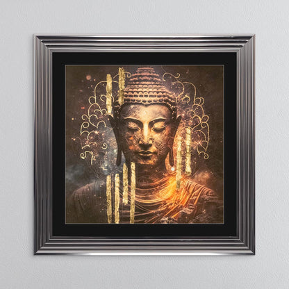 Buddha 5 with Gold Foil Embellishment - with Black Mount Framed Wall Art