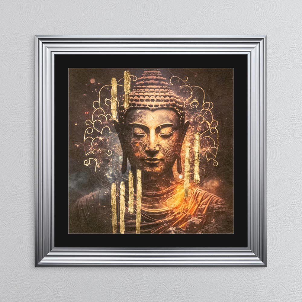 Buddha 5 with Gold Foil Embellishment - with Black Mount Framed Wall Art