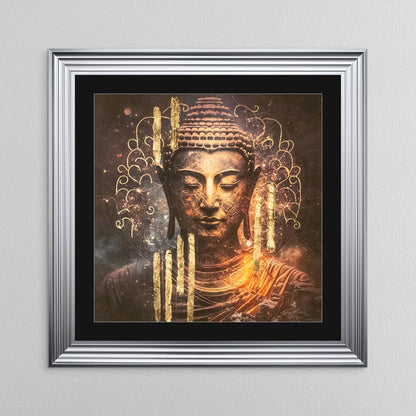 Buddha 5 with Gold Foil Embellishment - with Black Mount Framed Wall Art