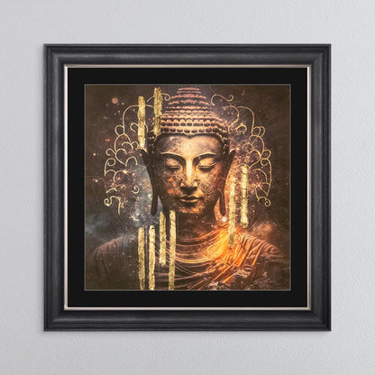 Buddha 5 with Gold Foil Embellishment - with Black Mount Framed Wall Art