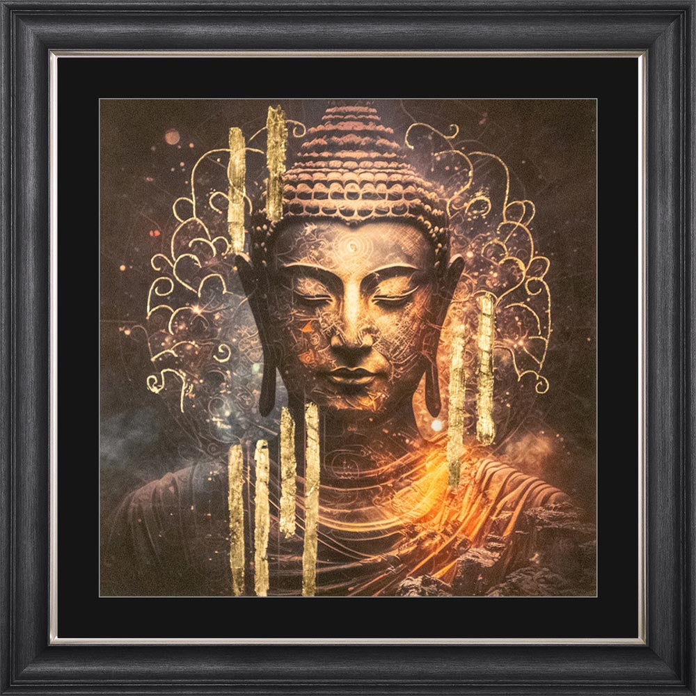 Buddha 5 with Gold Foil Embellishment - with Black Mount Framed Wall Art