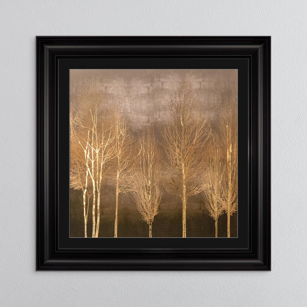 Golden Trees on Gold with Gold Foil Embellishment - with Black Mount Framed Wall Art