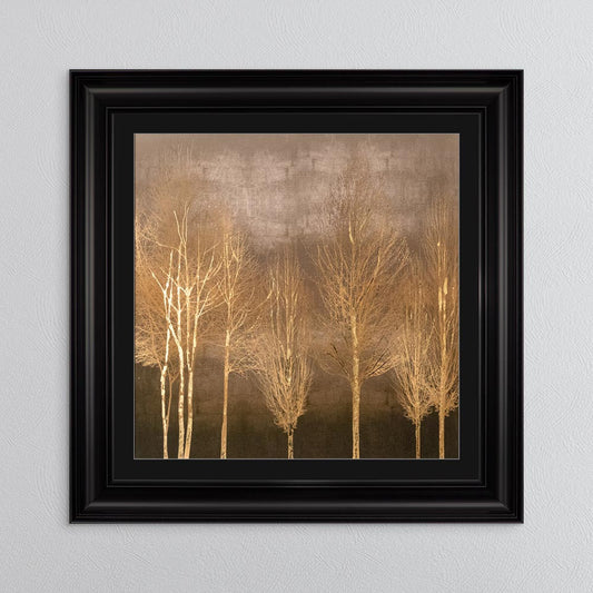 Golden Trees on Gold with Gold Foil Embellishment - with Black Mount Framed Wall Art