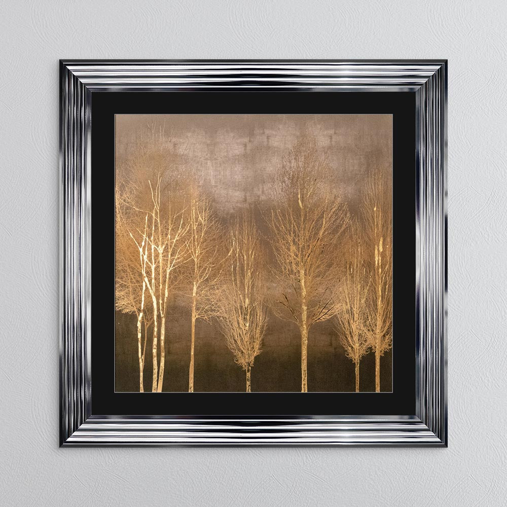 Golden Trees on Gold with Gold Foil Embellishment - with Black Mount Framed Wall Art