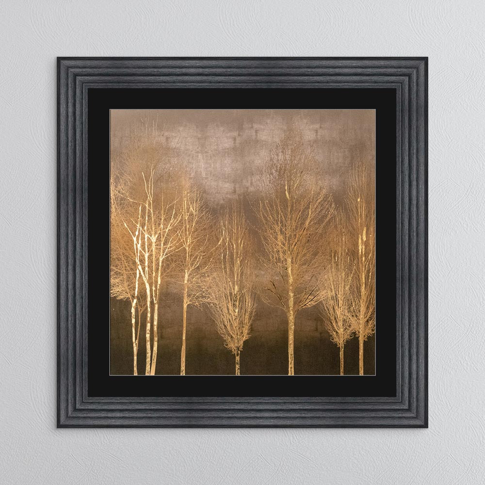 Golden Trees on Gold with Gold Foil Embellishment - with Black Mount Framed Wall Art