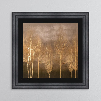 Golden Trees on Gold with Gold Foil Embellishment - with Black Mount Framed Wall Art