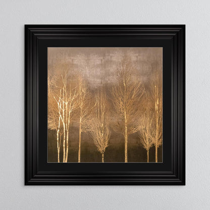 Golden Trees on Gold with Gold Foil Embellishment - with Black Mount Framed Wall Art