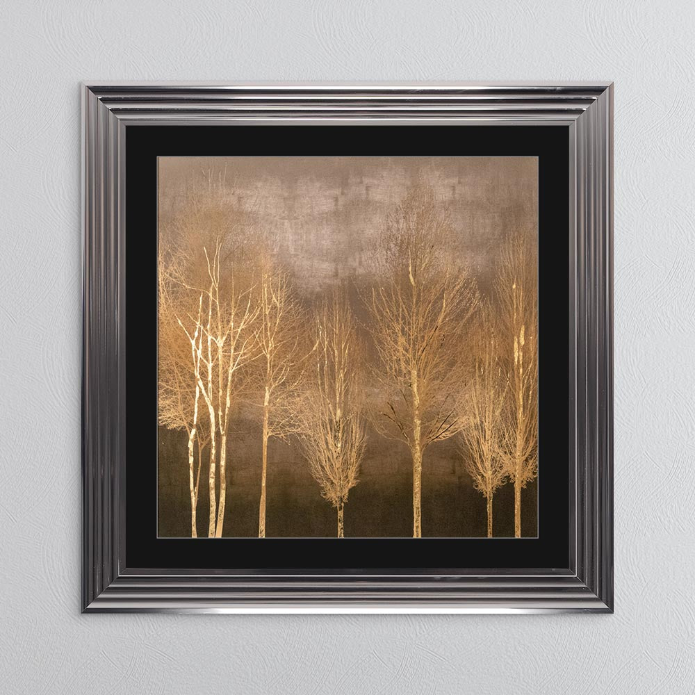 Golden Trees on Gold with Gold Foil Embellishment - with Black Mount Framed Wall Art