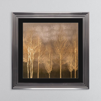 Golden Trees on Gold with Gold Foil Embellishment - with Black Mount Framed Wall Art