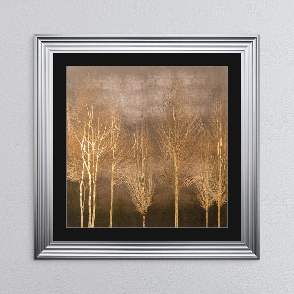 Golden Trees on Gold with Gold Foil Embellishment - with Black Mount Framed Wall Art
