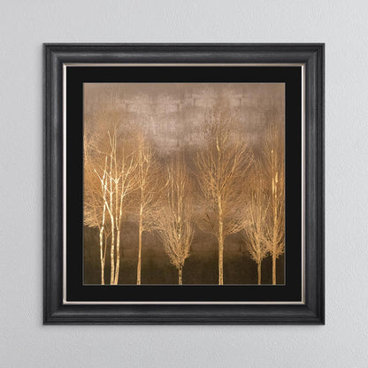 Golden Trees on Gold with Gold Foil Embellishment - with Black Mount Framed Wall Art